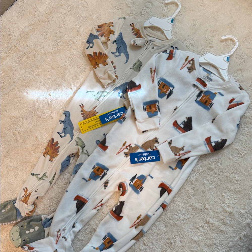 Carter's White and Cream Animal Print Sleepers